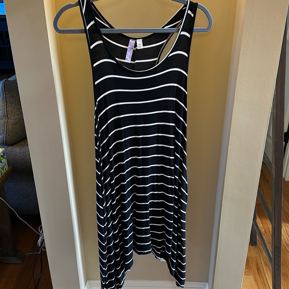 Tshirt dress-black and white striped| Racer back  | size medium | alya  brand